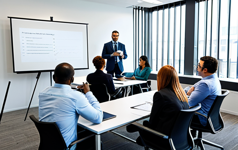 **

A diverse group of professionals attending a career counseling workshop in a modern office setting. The instructor is giving a presentation on future job trends and the use of technology in career development. Participants are engaged and taking notes. Fully clothed, appropriate attire, professional environment, safe for work, perfect anatomy, correct proportions, family-friendly.

**