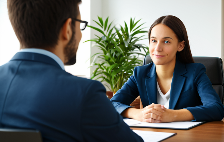 **

A friendly career counselor in a bright, modern office, listening intently to a young job seeker. Warm lighting, comfortable seating, potted plants. Focus on creating a sense of trust and empathy.

**
